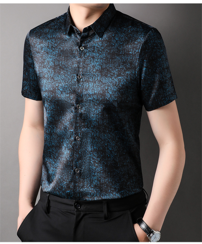 Áo sơ mi ngắn tay nam chất lụa cotton vân rùa mỏng mùa hè — Màu cà phê 90901210 chi tiết 12