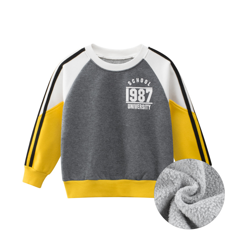 Suéter de primavera para niños con forro polar en stock al por mayor de estilo coreano ropa para niños Otoño e Invierno pullover ropa para niños entrega de una sola pieza