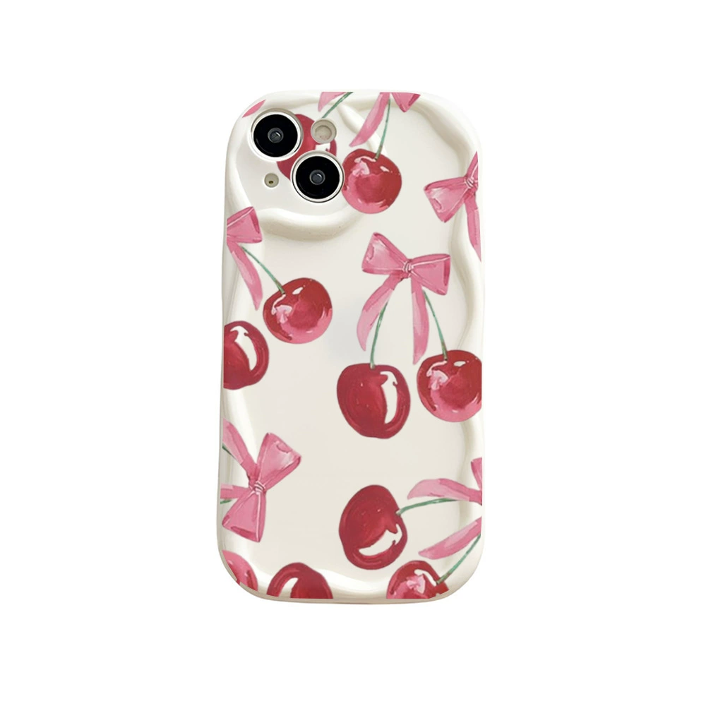 Прозрачный чехол с кремовым узором и вишнями, совместим с Apple 15 PM/16 Pro/14/13/12/11, полнообхватный, противоударный, мягкий