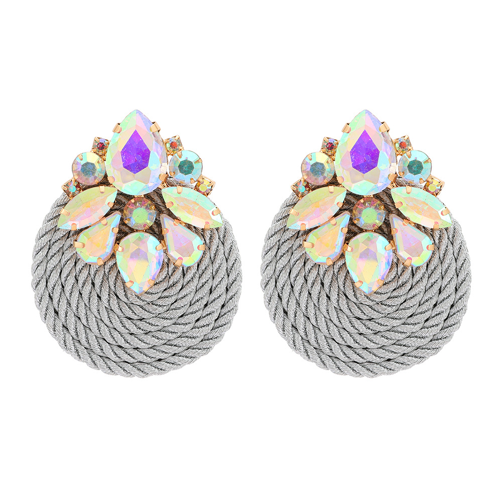 Handmade Inlay Material 1 Pair Retro Ethnic Style Round Colorful Ethnic Rhinestone Handmade Women'S Earrings