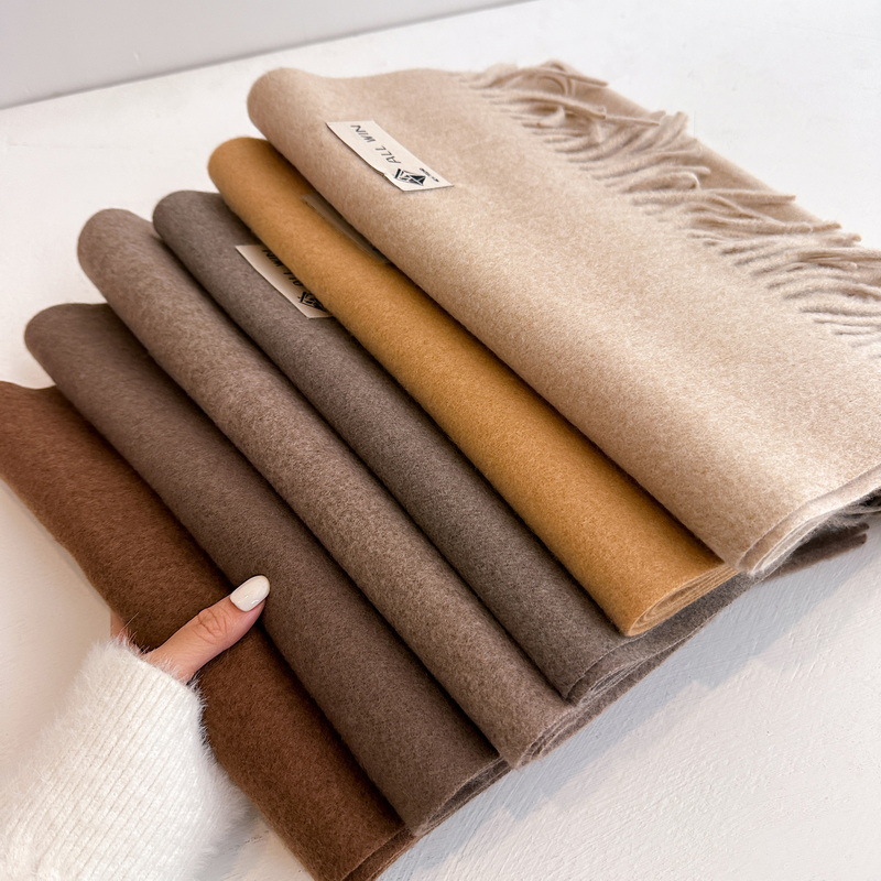 Cross-Border Best-Selling Solid Color Wool Scarf, Fashionable and Versatile, Warm and Comfortable, Long Tassel Plain Light Luxury Style Neck Scarf