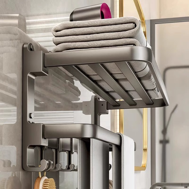 Arma gris espacio aluminio toallas estante de baño sin perforación estante de toallas de baño doble inodoro estante de toallas de baño