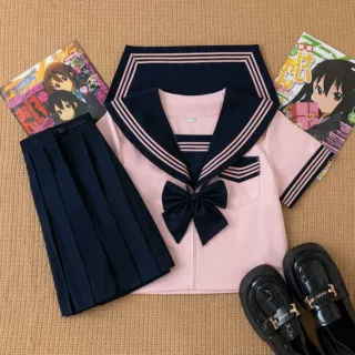 新款日系JK制服改良粉三本水手服学院风春秋长短袖百褶裙套装女