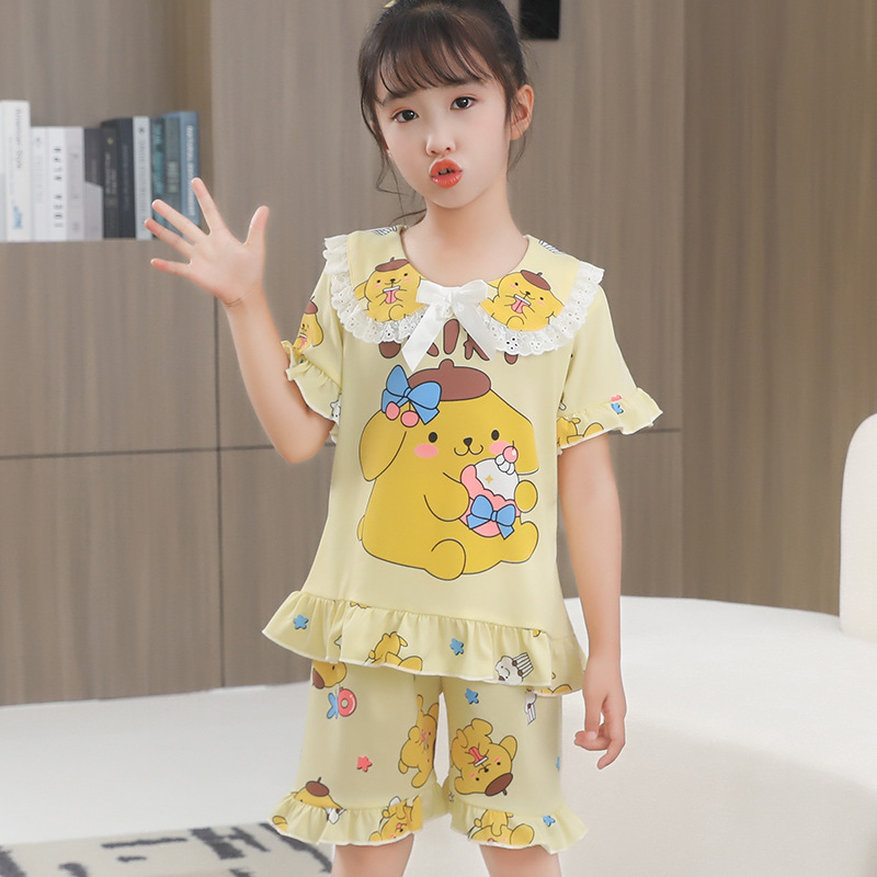 Pijamas de niñas de manga corta de verano delgado jade Gui perro caricatura princesa encantadora viento encaje delgado dulce conjunto de hogar