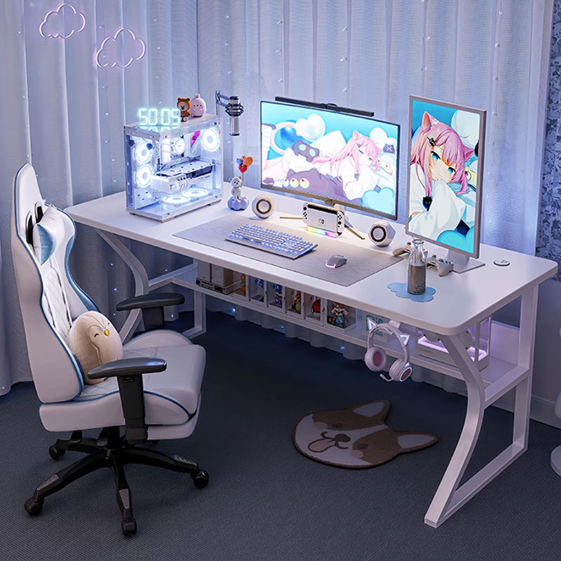 Computer Desk Desktop Bedroom Home E-Sports Table and Chair Set Can Hold Host Single Desk White Live Broadcast Table