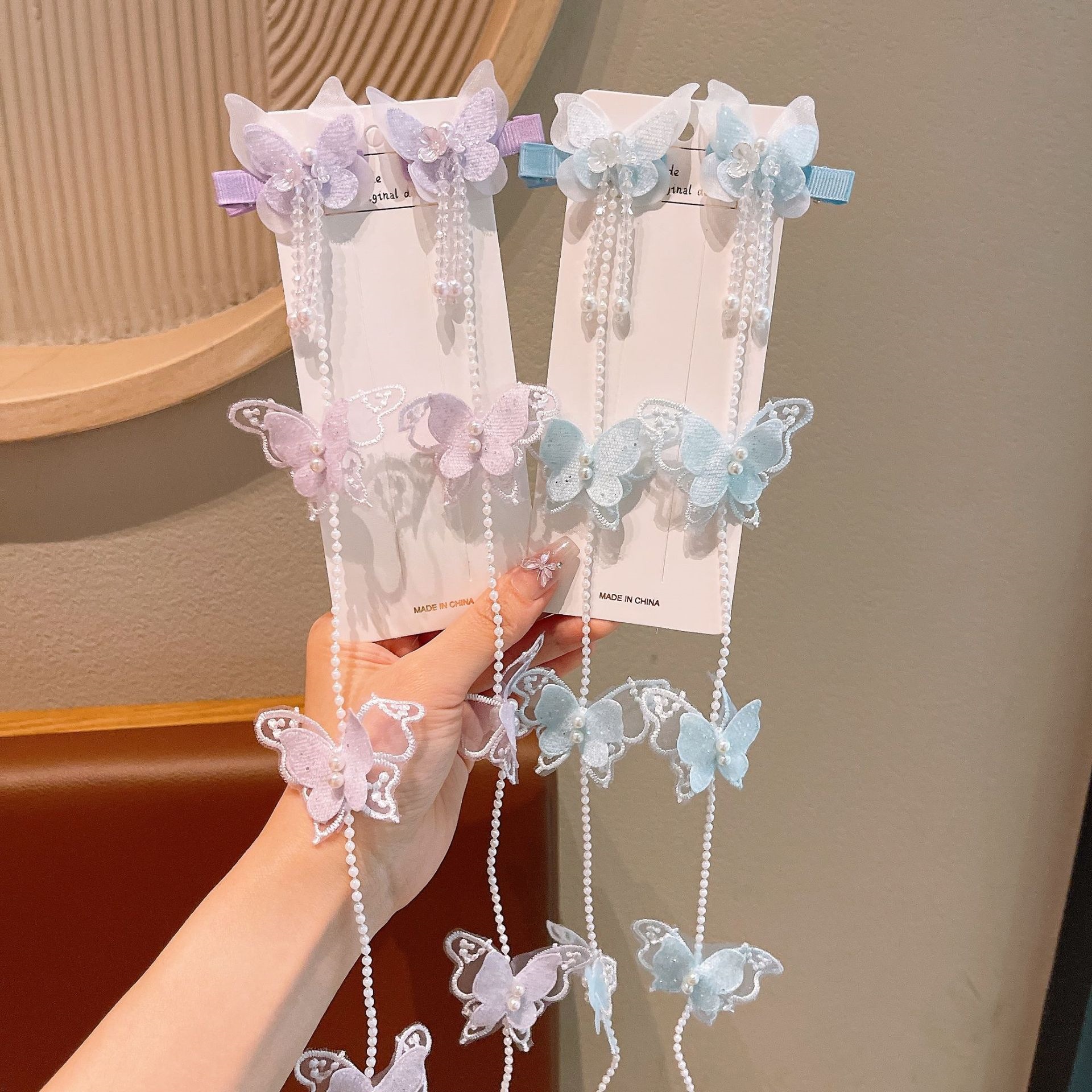 Explosiones de mariposa para el cabello de princesa infantil primavera mariposa de hadas perlas trenzadas brocas de cabello primavera nuevo estilo antiguo