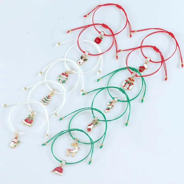 Christmas Style Alloy Elk Santa Christmas Tree Christmas Hat Candy Socks Gloves Pendant Woven Bracelet