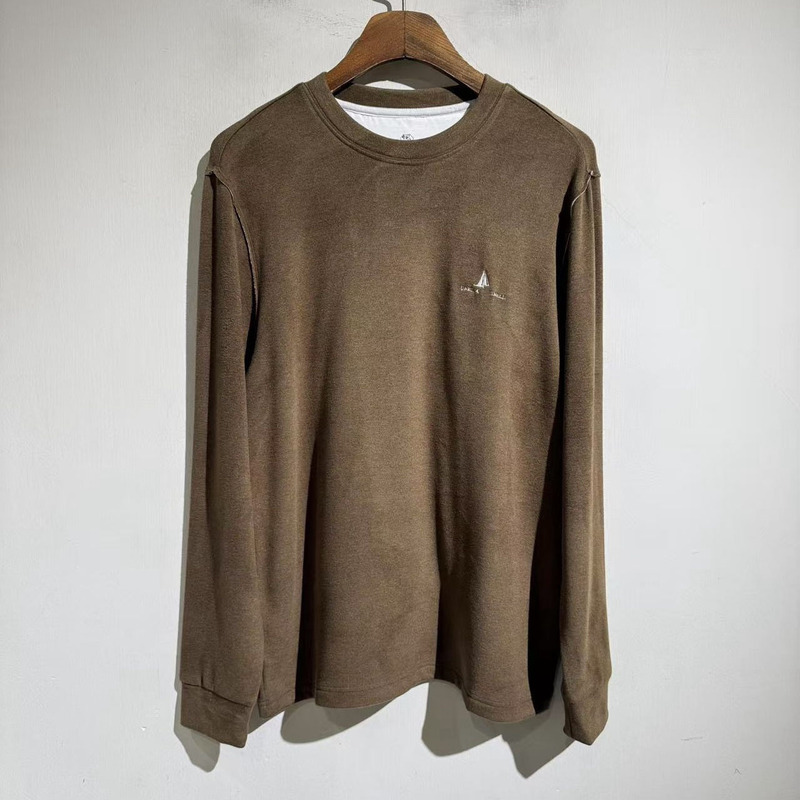 2025 Autumn/Winter Aw Old Money Style Embroidered Crew Neck Long Sleeve T-Shirt Loose Casual Men's Wool Base Shirt Top Trend