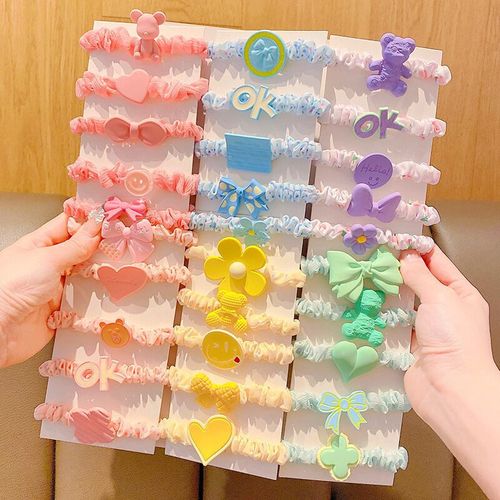 Korean version of sweet flower small intestine hair ties with balls, hair ropes and rubber bands, girls' trinkets, hair ropes and hair accessories wholesale