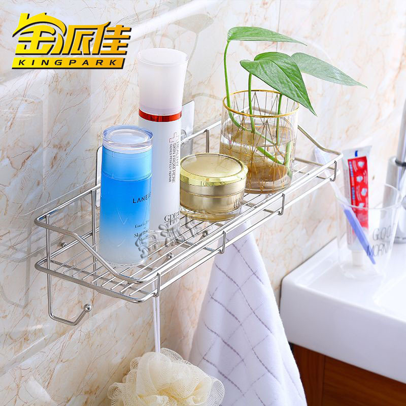Punch-free Kitchen Bathroom Storage Rack with Towel Bar Storage Rack Stainless Steel Bathroom Storage Rack Wall Hanging Suction Cup