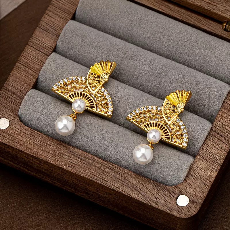 新款国潮新中式古风雪花秘折扇项链镶珍珠百搭锁骨链汉服旗袍配饰