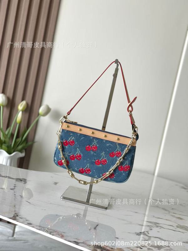 老花樱桃系列樱桃印花丹宁牛仔neverfull迷你菜篮子托特子母女包|undefined