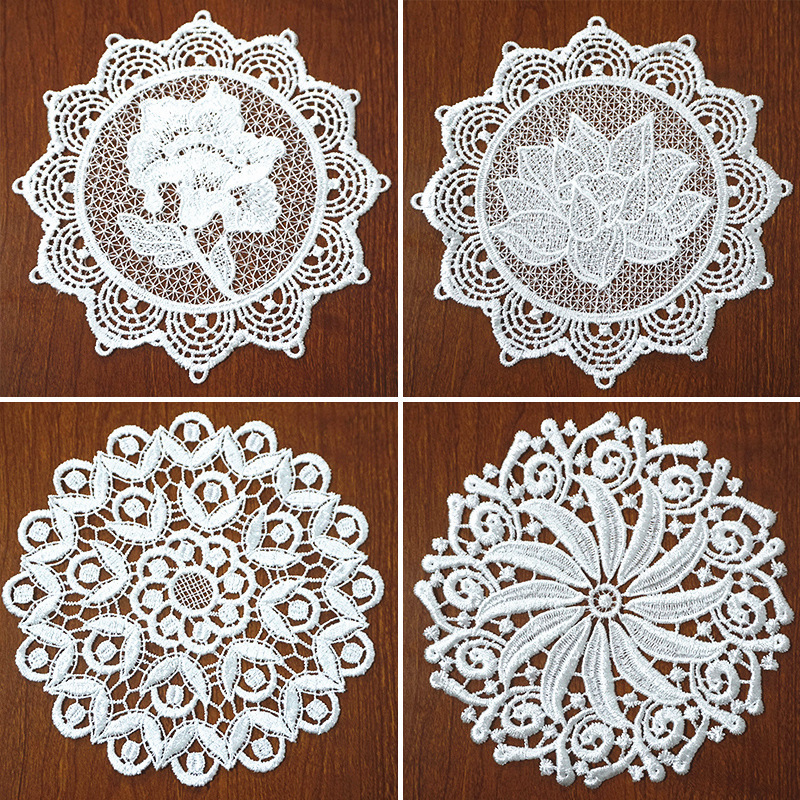 New Style Embroidered Lace Coaster Heat Insulation Bowl Mat Bedside Table Table Cloth Round Hollow Place Mat Ethnic Style Ornaments Table