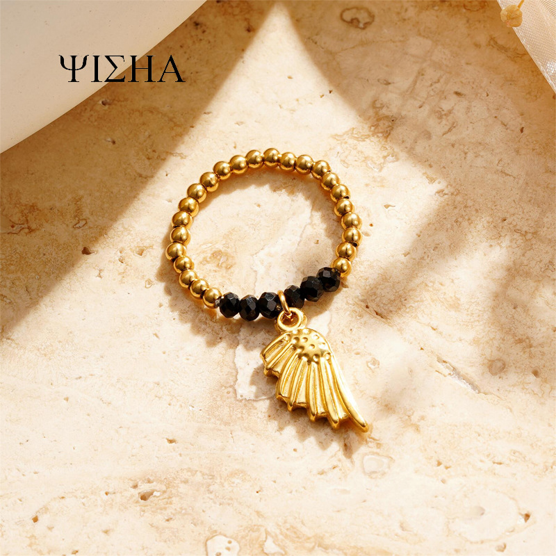 Titan Stahl Vergoldet Einfacher Stil Klassischer Stil Perlen Überzug Einfarbig Ringe display picture 2
