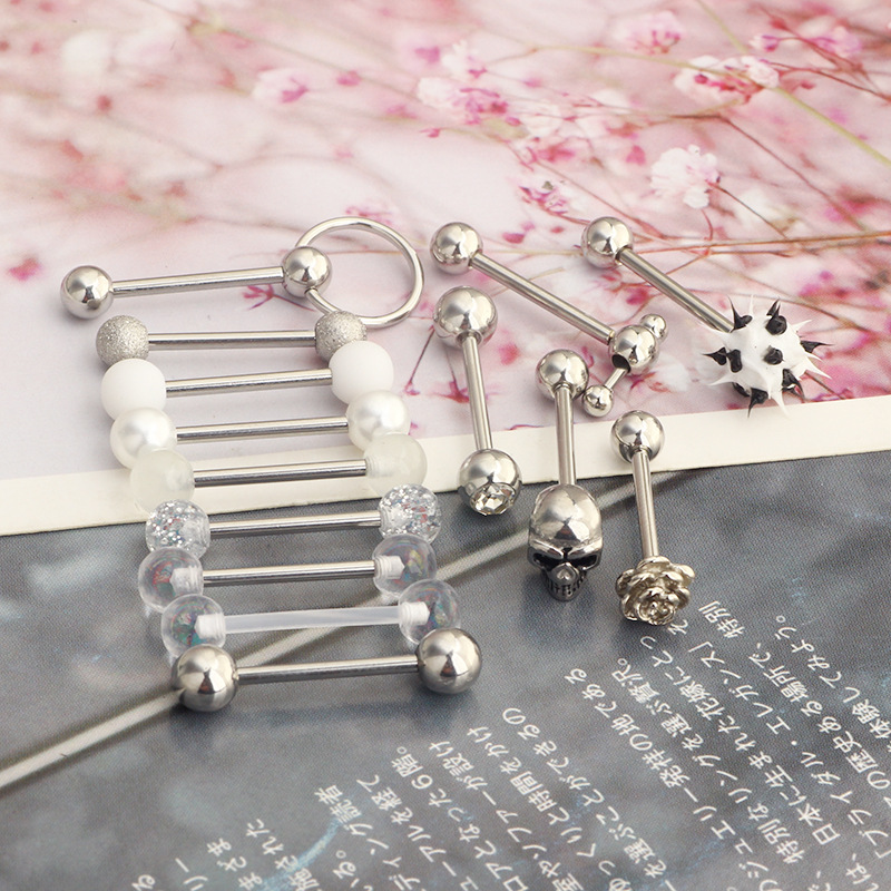 Silver pointed spike labret stud material detail