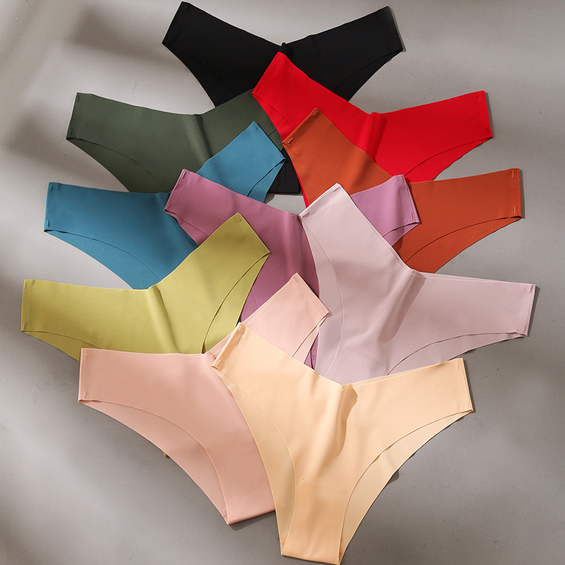 Cross-border ice silk seamless underwear women's fashion V-cut briefs solid color breathable fabric women's plus size pants HOT Cross-border ice silk seamless underwear women's fashion V-cut briefs solid color breathable fabric women's plus size pants HOT