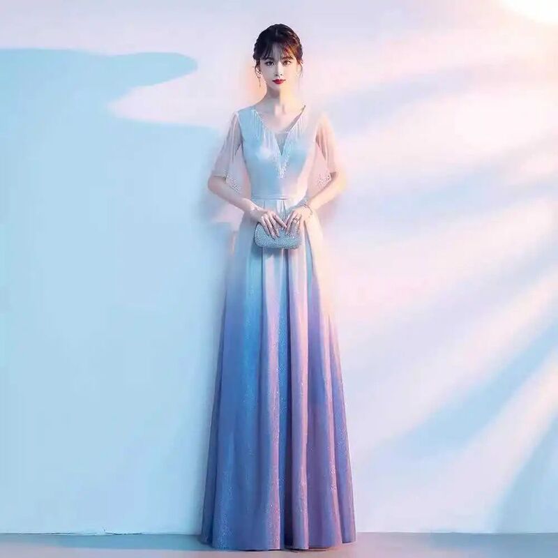 合唱演出服长裙红歌舞台合唱团成人比赛指挥表演服红色礼服|undefined