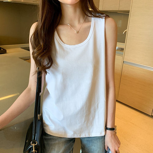 Summer Loose White Sleeveless Underwear Old Man Shirt Top Women's Small Strap Hot Girl V-neck Vest T-shirt Outer Wear Inner Wear 