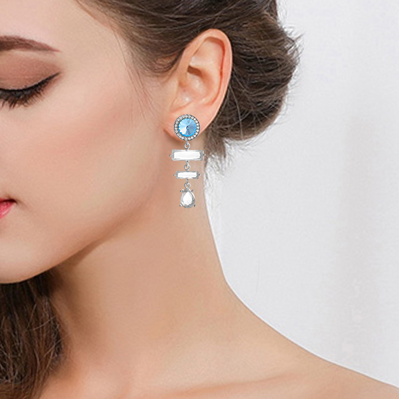 new retro exaggerated blue crystal diamond long earrings fashion design cold style earringspicture1