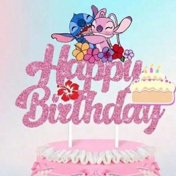 ステッチ ケーキデコレーション リロ＆スティッチ グリッター HAPPY BIRTHDAY フラグとカードの誕生日デコレーション|undefined