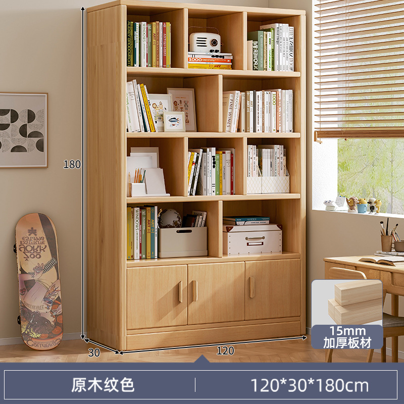 Estantería de madera maciza estantería piso simple gabinete pared sala de estar multi-capa de almacenamiento de los estudiantes estantería casa