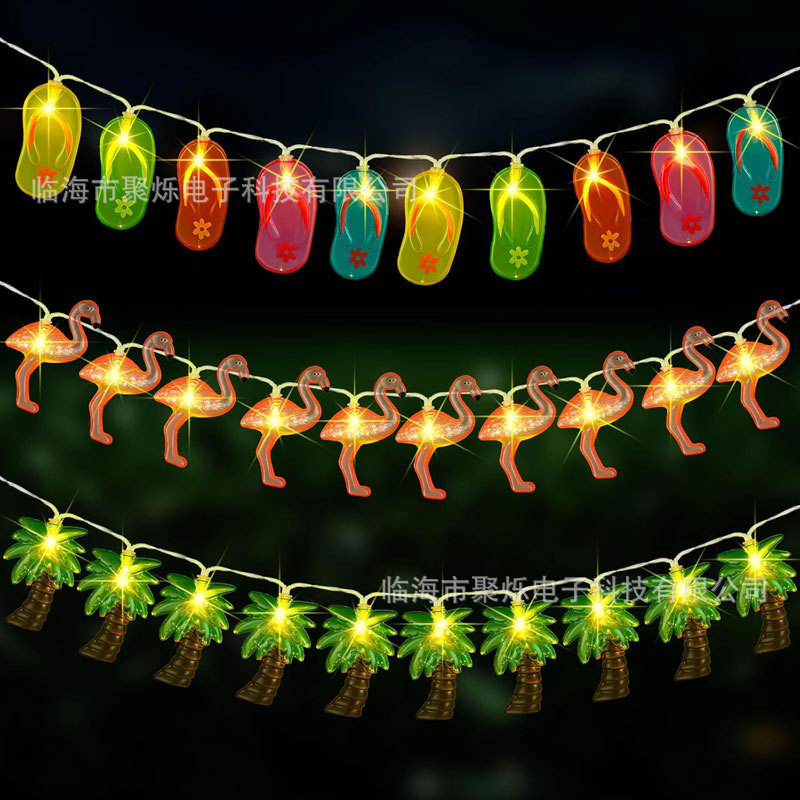 cross-border summer beach slippers led light string palm coconut tree flamingo light string summer beach party decoration light