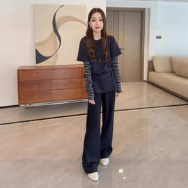 欧货休闲运动套装女2025新款秋冬时尚洋气高级感假两件上衣两件套