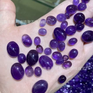天然乌拉圭紫水晶裸石紫水晶戒面紫水晶椭圆形裸石水晶戒面批发