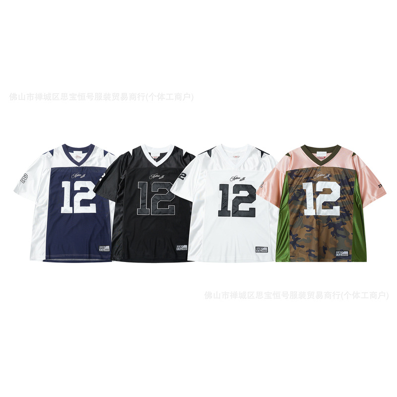 Trendy Brand 2000Archives Women's V-Neck Patchwork Printed Short-Sleeve T-Shirt Loose Mesh Sports Jersey Number 12 Trendy Brand 2000Archives Women's V-Neck Patchwork Printed Short-Sleeve T-Shirt Loose Mesh Sports Jersey Number 12