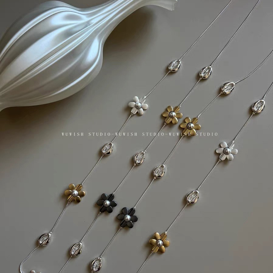55g Weight Electroplated Gold Plating Process Golden Plated Plating Material Alloy Pendant Material Long Necklace Classification Alloy Chain Material Alloy Material Flower Pattern Trendy Bohemian Floral Metal Long Necklace Sweater Chain Waist Chain Color Block Design Elegant Unisex Jewelry Accessory 8