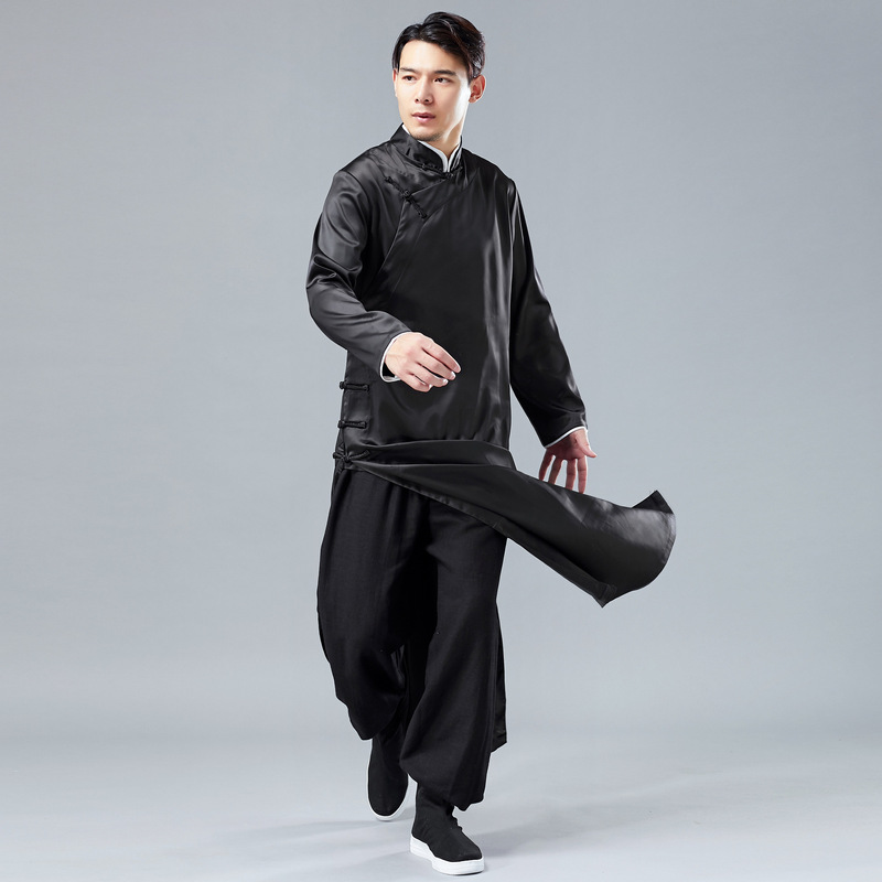 Ma Fan Satin Long Shirt Men's Tang Suit Republic of China Style Long Robe Comedy Clothing Casual Chinese Style Ethnic Costume Chinese Long Shirt