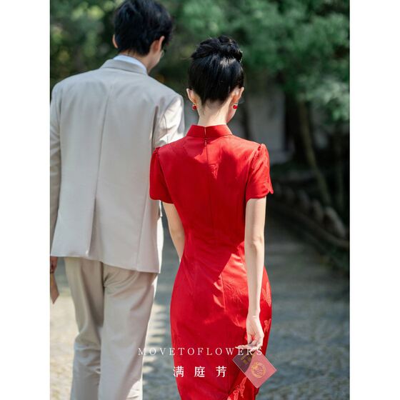 | Zhao Wish New Chinese Red Cheongsam Bride Toast Dress Women's 2025 New Wedding Engagement Dress dress
