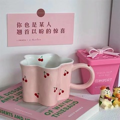 Cherry Blossom Cute Girl Ceramic Cup Creative High-Quality Pink Cherry Water Cup Children's Breakfast Milk Cup