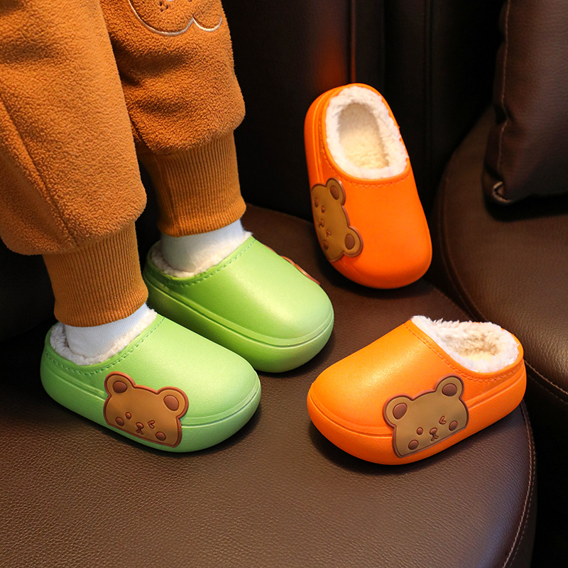 儿童棉拖鞋男孩女童秋冬卡通毛毛鞋中大童包头防撞保暖毛绒童鞋