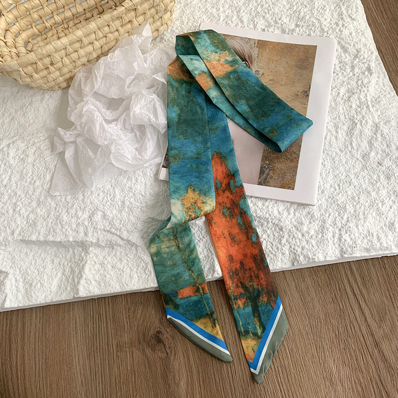 Pañuelo de seda estampado, cinturón de pelo largo estrecho, cinta, cabello atado, nuevo pañuelo multiusos, cinta, bufanda decorativa, cinturón de moda