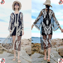 欧美性感蕾丝罩衫沙滩防晒衣海边度假比基尼长款外套开衫泳衣披肩