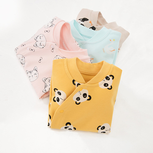 Baby's new pure cotton infant and toddler spring and autumn warm dual-purpose jumpsuits for men and women.