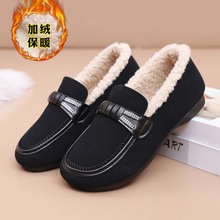 冬季新款女加厚休闲保暖妈妈鞋平底防滑一脚蹬加绒棉鞋