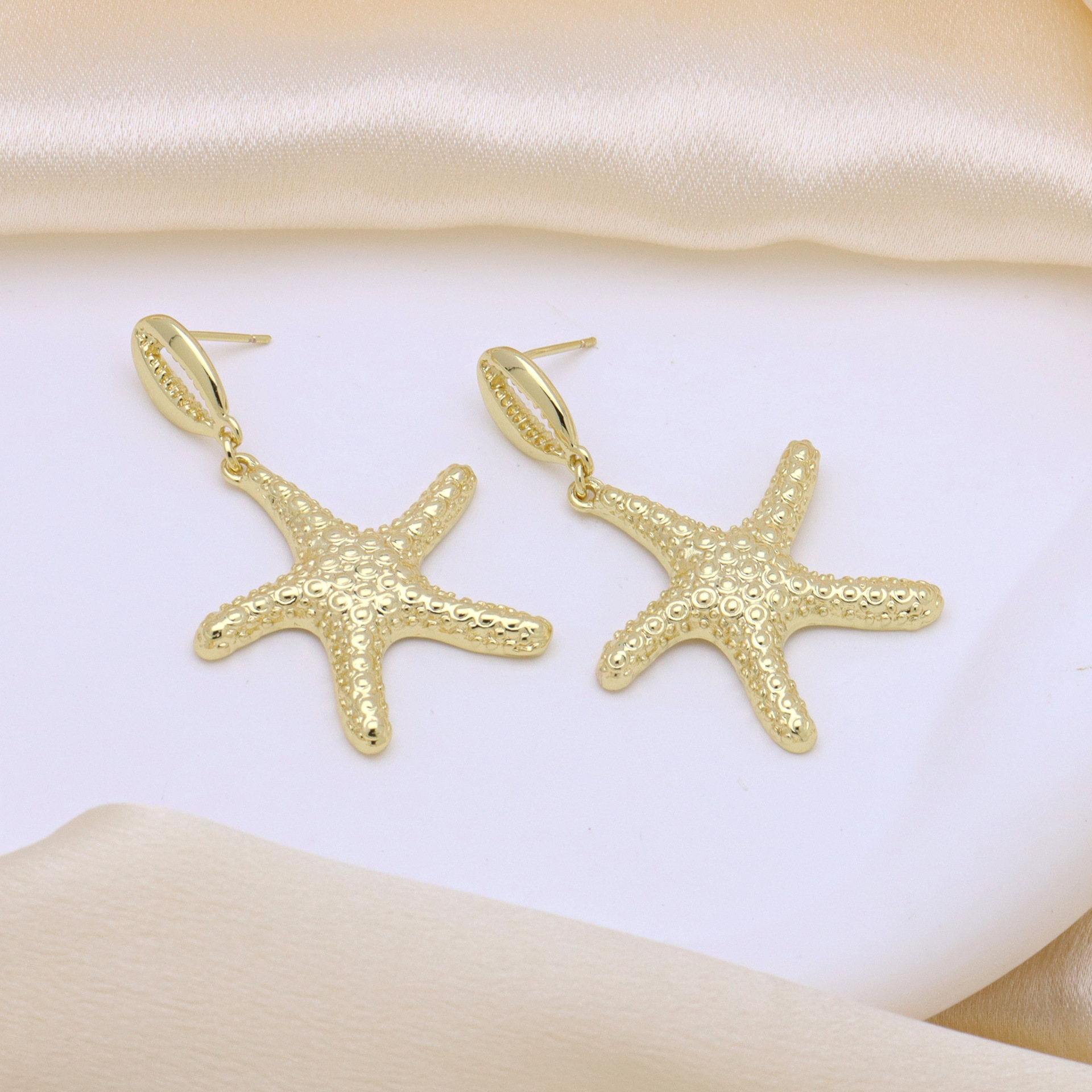 11g Weight Copper Ear Needle Material Drop Earrings Classification 1 Pair Quantity Holiday, Banquet Occasion Copper Material Starfish, Shell Pattern All Seasons Season Women's Gender Plating Design Casual, Elegant, Lady Style 1 Pair Casual Elegant Lady Starfish Shell Plating Copper Drop Earrings 2