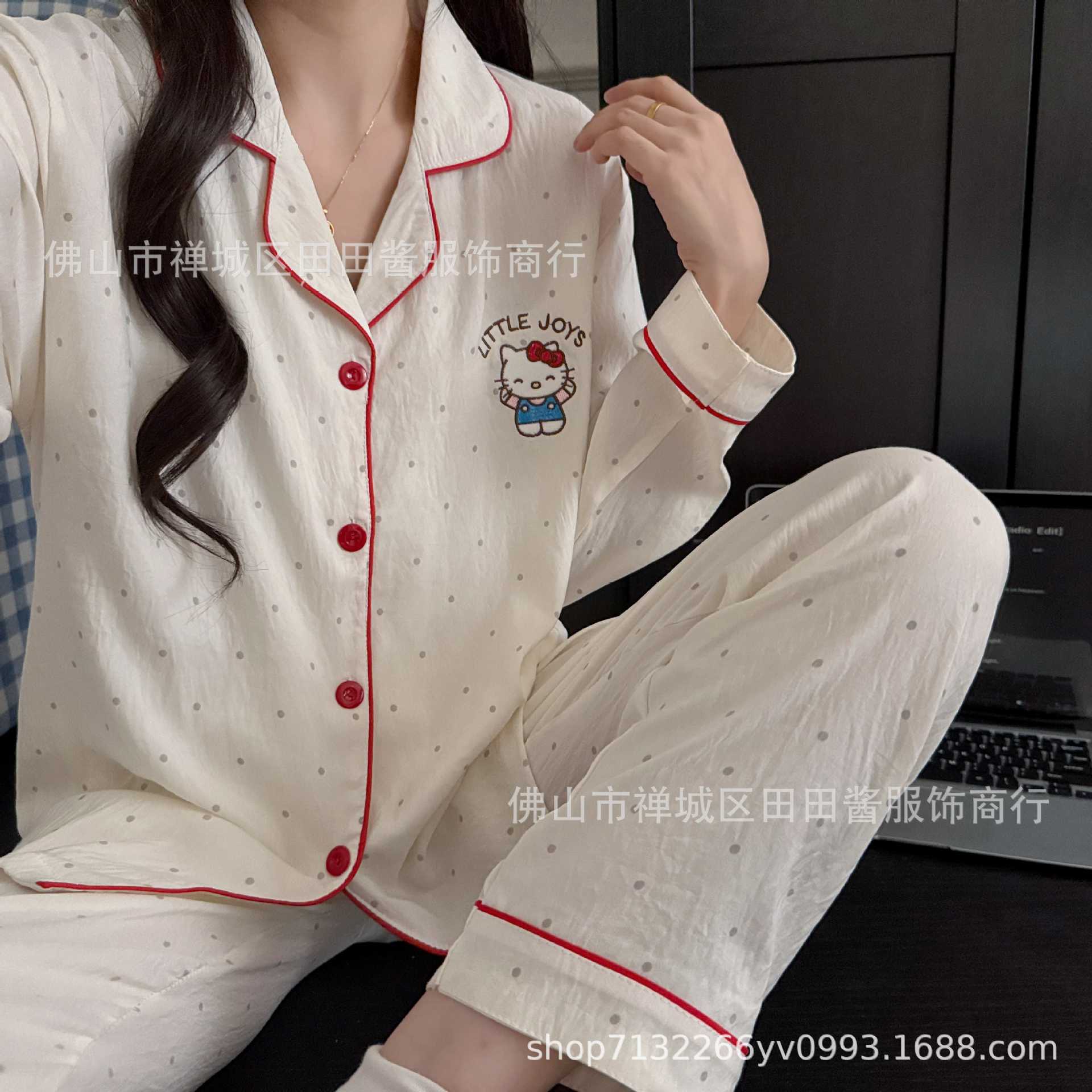 批发外贸跨境秋季新款直播爆款女士翻领印花休闲卡通睡衣家居服女