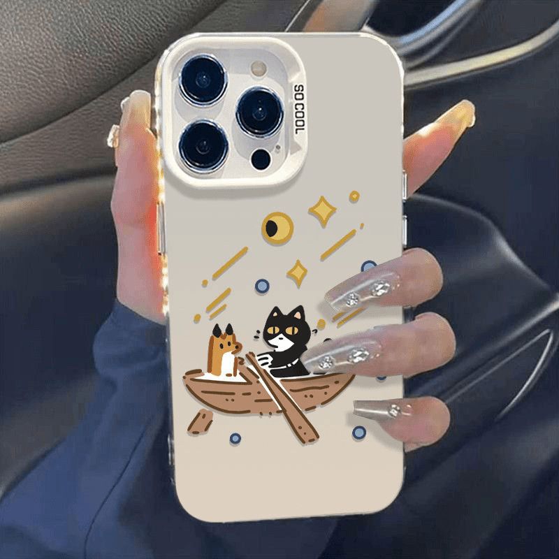划船狸猫适用苹果16PROMAX手机壳iPhone15苹果14/13/12/11通用硬