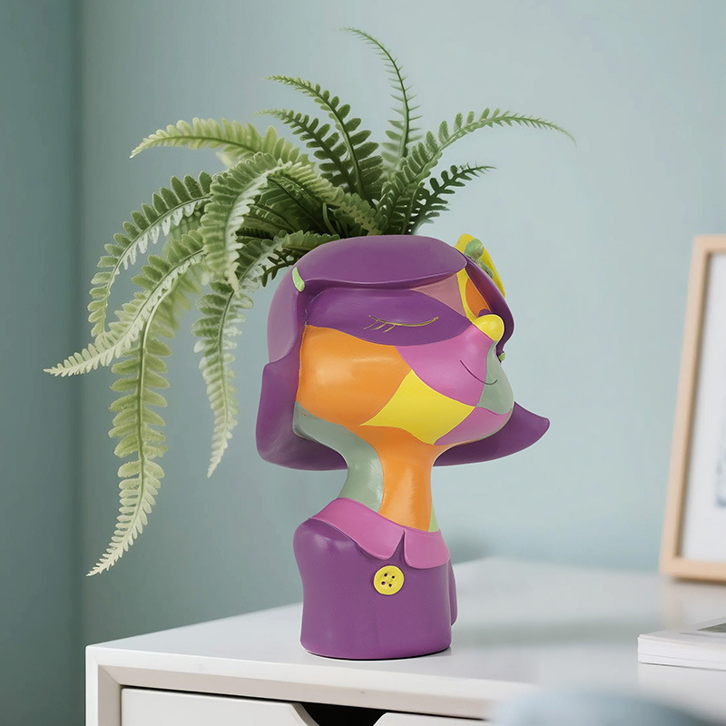 Creative Nordic Colorful Resin Girl Flower Pot Balcony Courtyard Home Fairy Succulent Plant Ornament Gift Bonsai