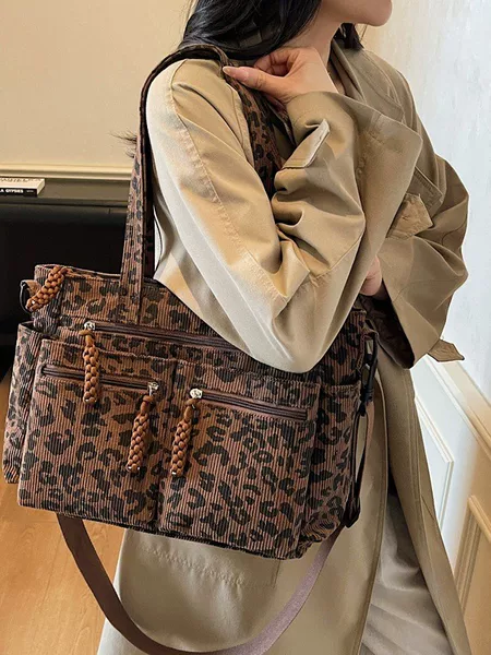 Cross-Border New Large-Capacity Leopard Print Tote Bag for Women, Fashionable and Versatile, Women's Shoulder Crossbody Bag, Mommy Handbag