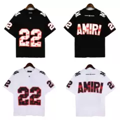 2023 Summer new AMI letter printed sports jersey T-shirt short sleeved men and women with a batch of hair
