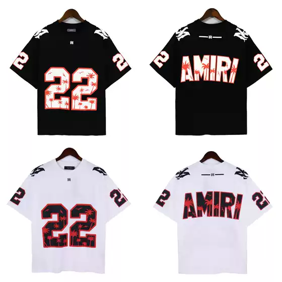 2023 Summer new AMI letter printed sports jersey T-shirt short sleeved men and women with a batch of hair