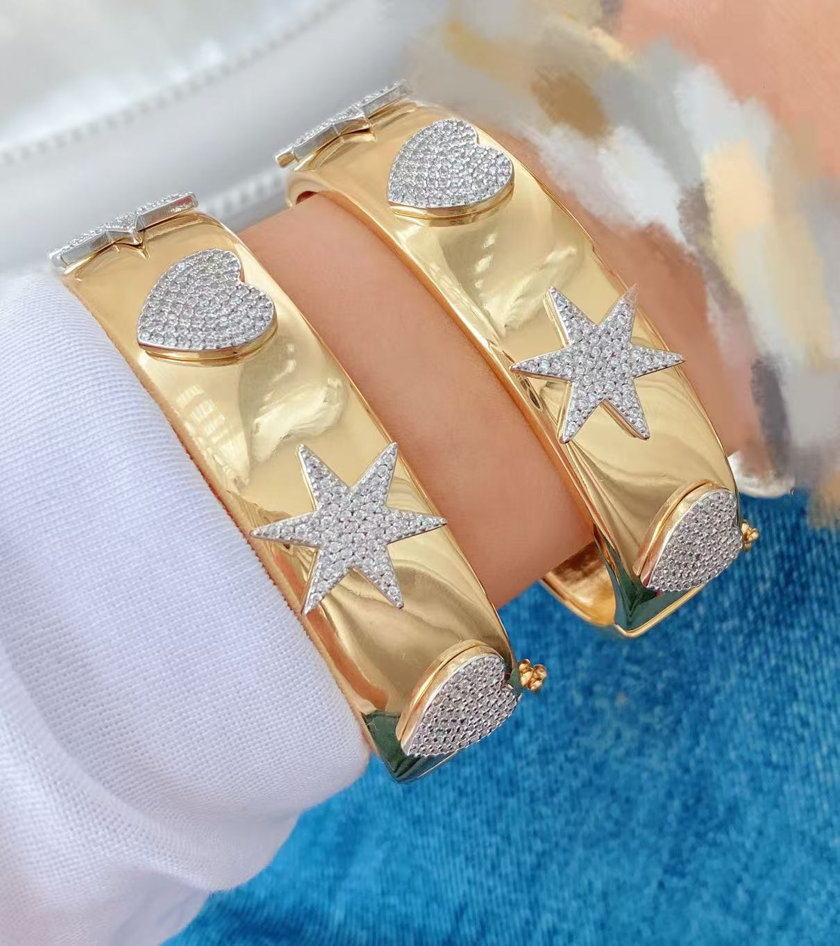Vintage Style, Classic Style Style Copper Zircon Star Heart Shape Mixed Metal Plating Vintage Style Classic Style Bangle For Women's