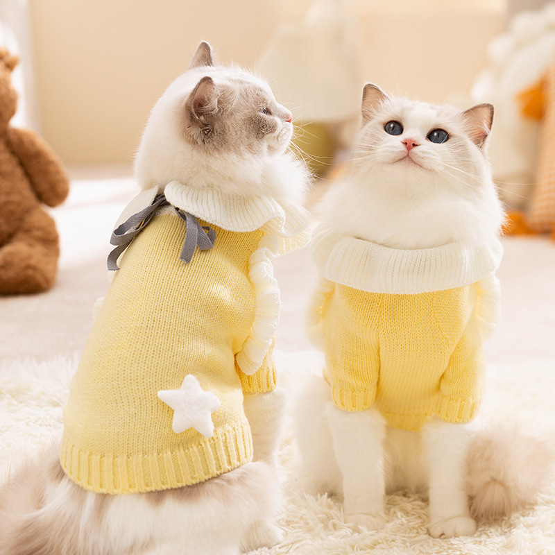 Otoño y invierno felino camiseta de punto felino sin pelo engrosado calentamiento lindo vestido de princesa suéter perro mascota ropa de gato
