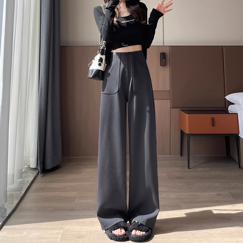 Ángora pantalones de trajes de piernas anchas rojas para mujeres de otoño nuevos pantalones casuales de cintura alta sueltos y colgantes rectos