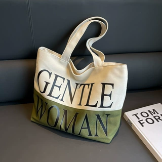 泰国Gentle Woman字母印花托特帆布包包2026新款拼接撞色单肩包袋