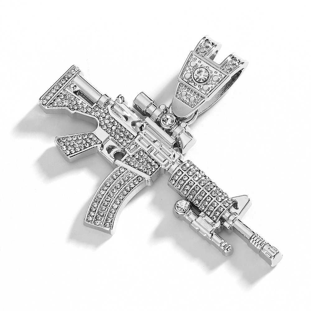 TEMU venta caliente nueva joyería de pistola de diamantes simulación de aleación modelo de arma AK collar de hombre de hip-hop transfronterizo
